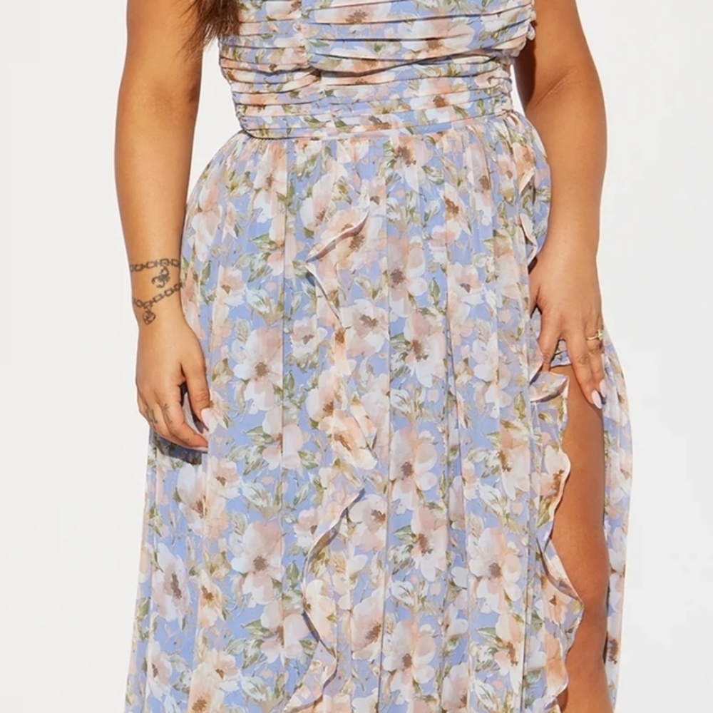 Fashion Nova Floral Maxi Dress - Blue and White